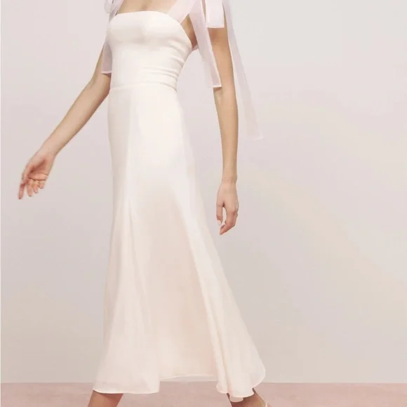 Reformation White/Cream Kairo Dress with Sheer Sleeves - Picture 2 of 9